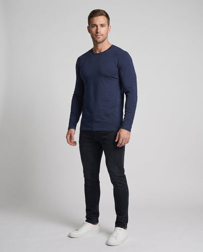 Herren Figurbetontes Langarmshirt aus Stretch-Baumwollmischung mit Rundhalsausschnitt Drune