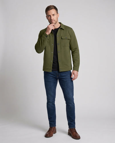 Herren Gepolsterte Hemdjacke mit Karo-Steppstruktur und Druckknöpfen Drune