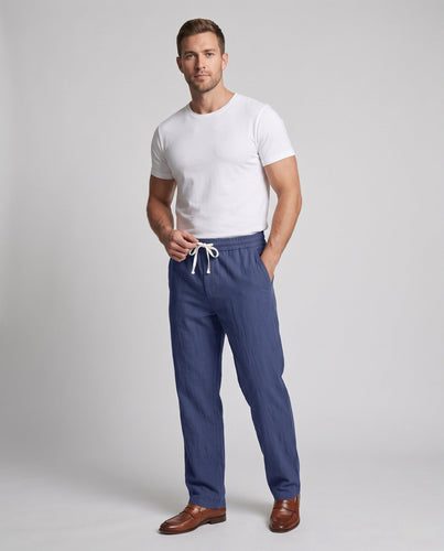 Herren Leinen-Bundhose mit Tunnelzug, weitem Bein und aufgesetzten Gesäßtaschen Drune