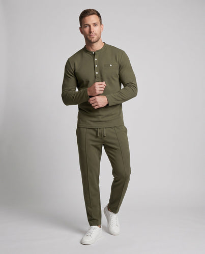 Herren Relaxed-Loungewear-Set mit Henley-Stehkragen und Bundfalten-Jogger Drune