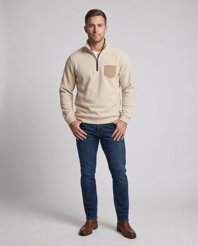 Herren Sweatshirt mit kurzem Reißverschluss am Stehkragen und kontrastierter Brusttasche Drune