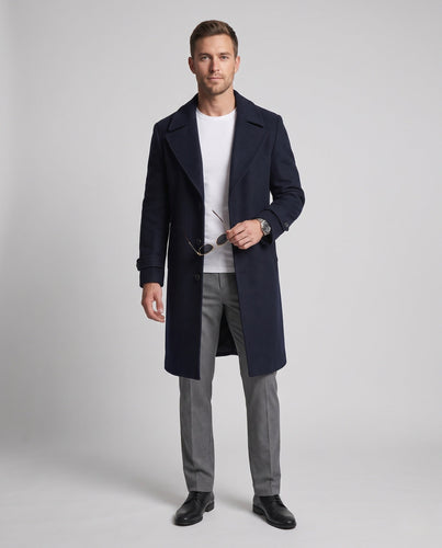 Herren Maxilanger Wollmix-Longcoat mit schmalem Revers und zeitloser Silhouette Drune
