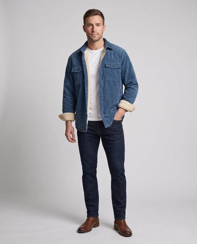 Herren Cord-Overshirt mit Teddyfutter, Thermogefütterte Hemdjacke Drune