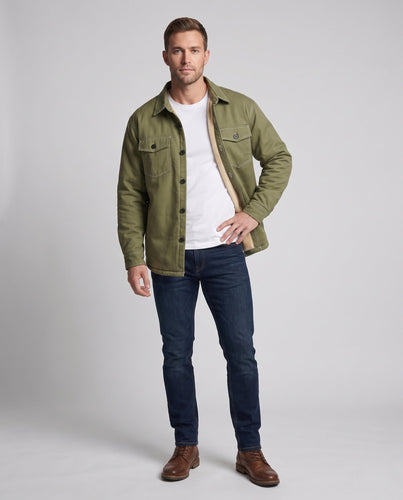 Herren Gefüttertes Overshirt aus Baumwoll‑Twill mit Teddyfutter, Pattentaschen und weichem Innenfutter Drune