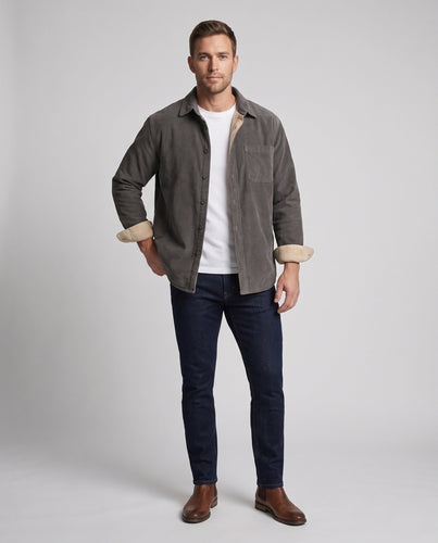 Herren Teddygefüttertes Cord-Hemdjacke mit Thermofutter und Brusttaschen Drune