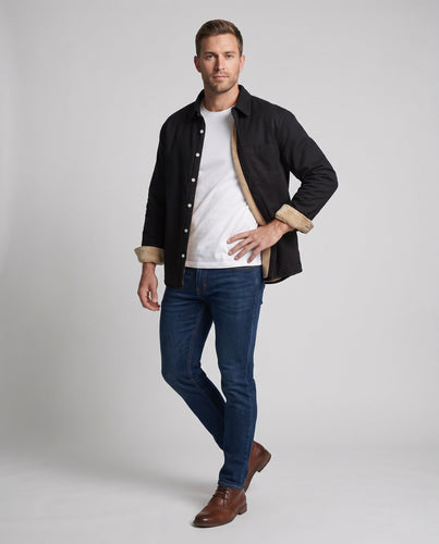 Herren Thermisch gefütterte Hemdjacke im Worker‑Stil mit Teddyfutter Drune