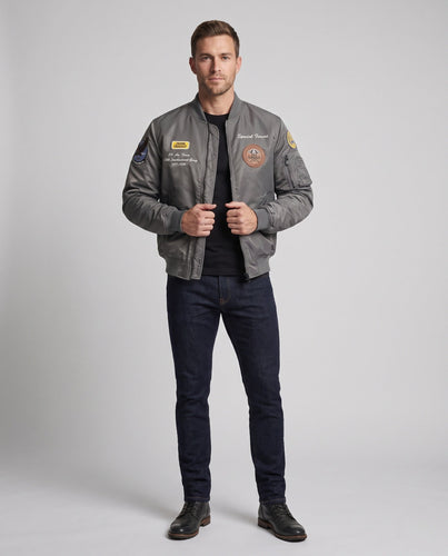 Herren Bomberjacke im Military-Stil mit Stick- und Patch-Details Drune