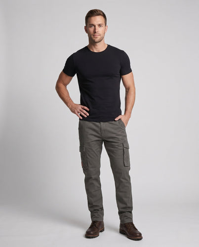 Herren Cargohose Slim-Fit Baumwoll-Canvas mit verstärkten Knien und Multifunktionstaschen Drune