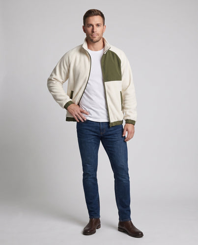 Herren Fleecejacke mit Nylonkontrastpaneel, Stehkragen und durchgehendem Reißverschluss Drune