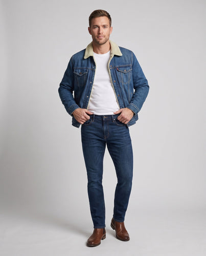Herren Gefütterte Denim-Truckerjacke mit Teddyfleece-Innenfutter Drune