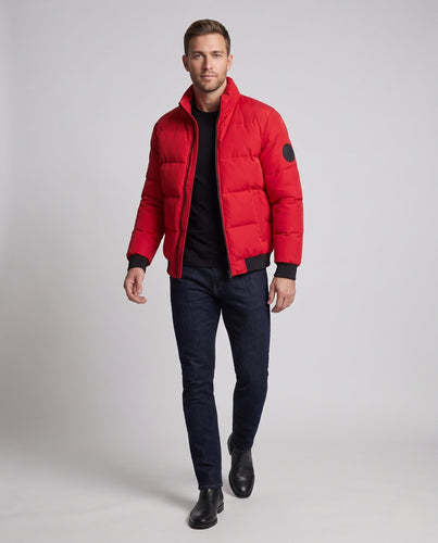 Herren Gepolsterte Bomber-Steppjacke mit hoher Wattierung und Rippbündchen Drune