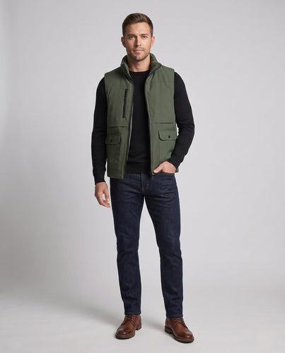 Herren Gepolsterte Thermo-Utility-Weste mit hohem Stehkragen und Multifunktionstaschen Drune
