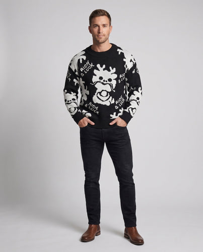 Herren Gestrickter Oversize-Pullover mit Fleece-Innenfutter und Jacquard-Motiv Drune