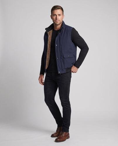 Herren Isolierte Teddyweste im Outdoor-Utility-Stil mit hohem Stehkragen und Klapptaschen Drune