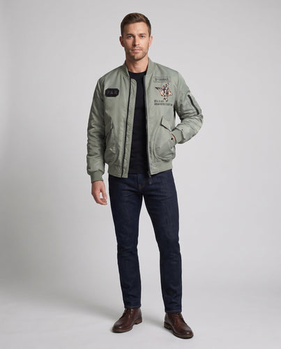 Herren Kurz geschnittene Flight-Bomberjacke mit Patches und Utility-Taschen Drune