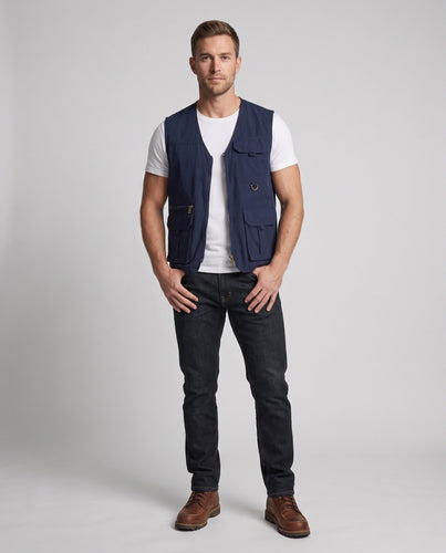 Herren Multifunktionale Cargo-Utility-Weste mit Reißverschluss, Mesh‑Futter und D‑Ring Drune