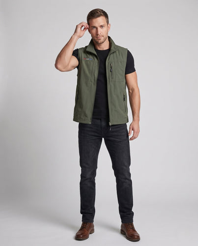 Herren Thermo-Fleece-Outdoorweste mit winddichter Mikrofaserschale, hohem Kragen und Mehrfach-Reißverschlusstaschen Drune
