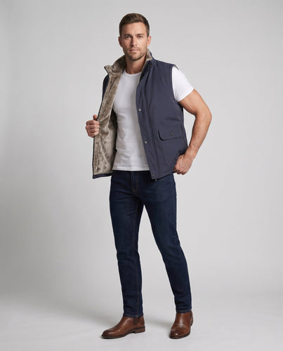 Herren Thermo-Steppweste mit Teddyfutter, winddichter Softshell‑Außenlage und Multifunktionstaschen Drune