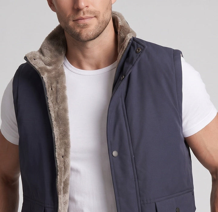Herren Thermo-Steppweste mit Teddyfutter, winddichter Softshell‑Außenlage und Multifunktionstaschen Drune