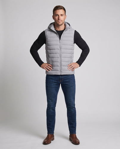 Herren Ultraleichte Kapuzen-Steppweste mit Thermofüllung und Reißverschlusstaschen Drune