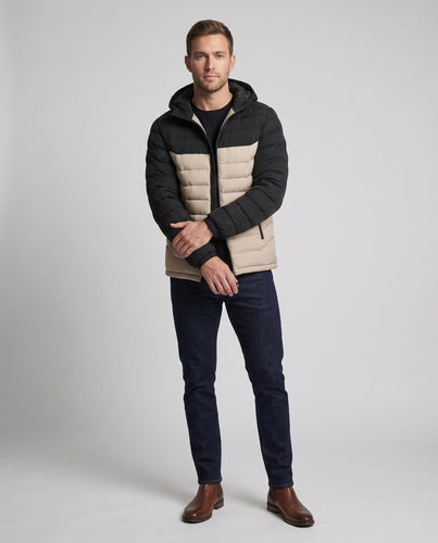 Herren Ultraleichte Steppjacke mit Kapuze, Thermopanelen und Reißverschlusstaschen Drune
