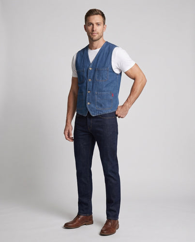 Herren Utility-Weste mit Baumwollcanvas, gestreiftem Innenfutter und aufgesetzten Taschen Drune
