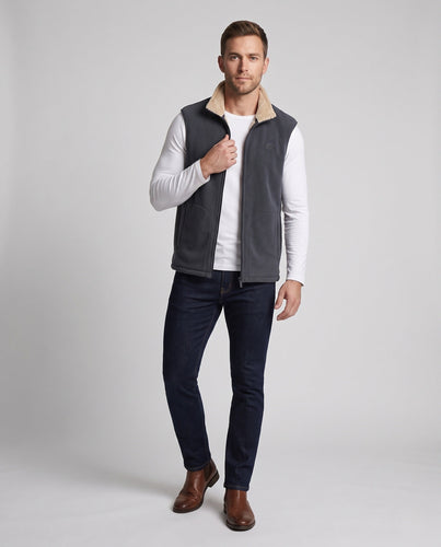 Herren Wärmende Fleece-Thermoweste mit Sherpa-Kragen und Eingrifftaschen Drune