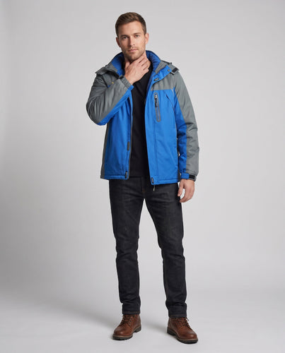 Herren wasser- und winddichte gefütterte Outdoor-Skijacke mit abnehmbarer Kapuze und Thermofutter Drune