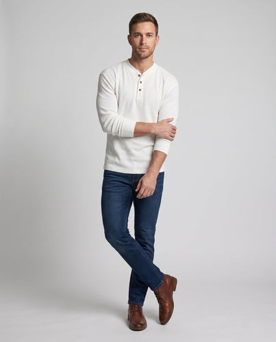 Herren lässiger Langarm-Henley-Shirt Drune