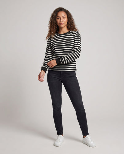 Damen Lässiger gestreifter Langarm-Pullover Drune