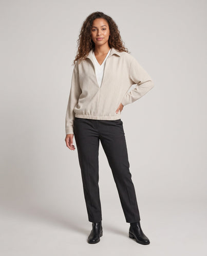Damen Lässiger Hemdblusen-Pullover mit hohem Kragen Drune