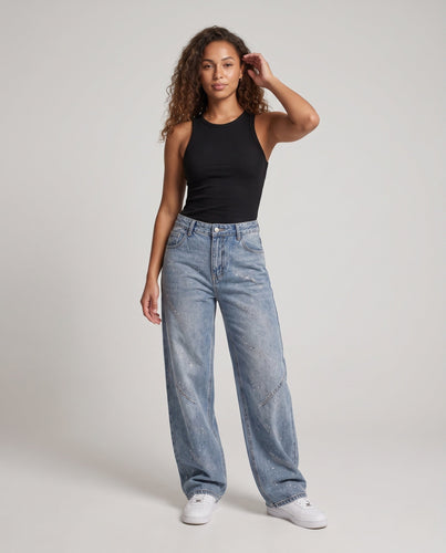Damen Modische und weite Denim-Hose Drune