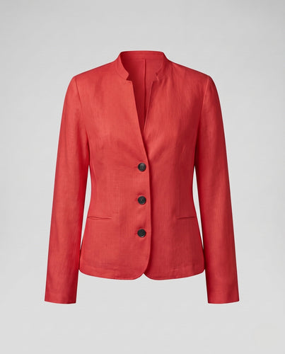 Damen Boxy-Blazer mit Stehkragen, strukturierter Leinenoptik und sichtbarer Knopfleiste Drune