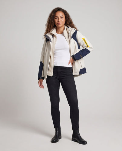 Damen Zweiteilige Outdoorjacke mit abnehmbarer Fleece‑Innenjacke, wind- und wasserabweisender Softshell‑Hülle und Kapuze Drune