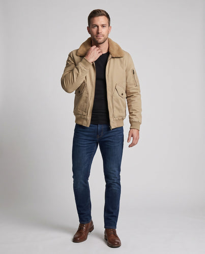 Herren Canvas-Aviatorjacke mit Sherpa-Kragen und Teddyfleece-Innenfutter Drune