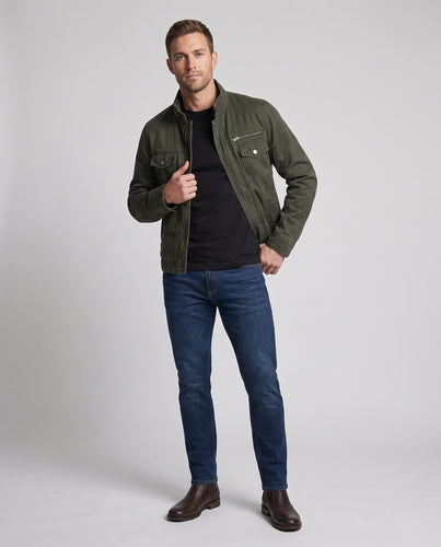 Herren Canvas-Outdoorjacke im Mechaniker-Look mit Stehkragen, Brustreißverschluss und Utility-Taschen Drune