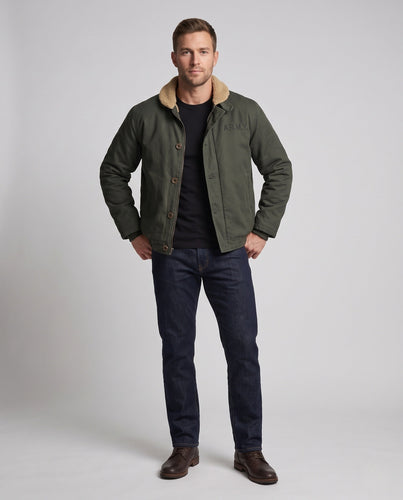 Herren Canvas-Pilotblouson mit Sherpa-Kragen und wärmender Teddyfleece-Innenlage Drune
