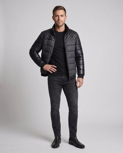 Herren gesteppte Thermo-Materialmix-Jacke mit hochschließendem Strickkragen Drune