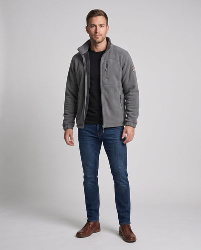 Herren Hochflor Thermofleecejacke mit Teddyfutter, Stehkragen und Reißverschlusstaschen Drune