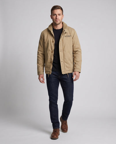 Herren Kapuzen-Canvasjacke mit Teddyfleece-Innenfutter und Kordzugsaum Drune