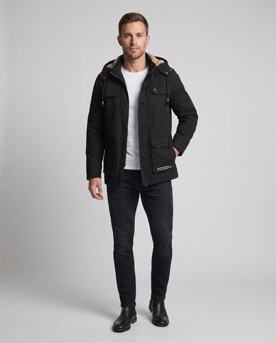 Herren Kapuzen-Fieldparka mit Teddyfutter, Canvas-Optik und Multifunktionstaschen Drune