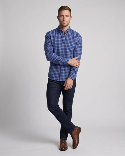 Herren Kariertes Baumwoll-Flanellhemd mit Button-Down-Kragen und taillierter Passform Drune