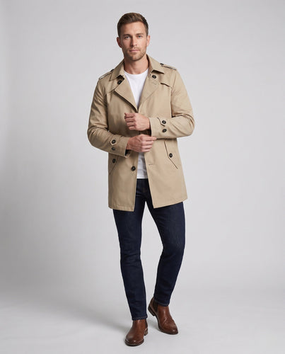Herren Kurzmantel Trenchcoat mit Teddyfleece‑Futter und Stehkragen Drune