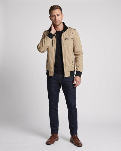 Herren Leichter Canvas‑Fieldblouson mit Stehkragen, Schulterpatten und Pattentaschen Drune
