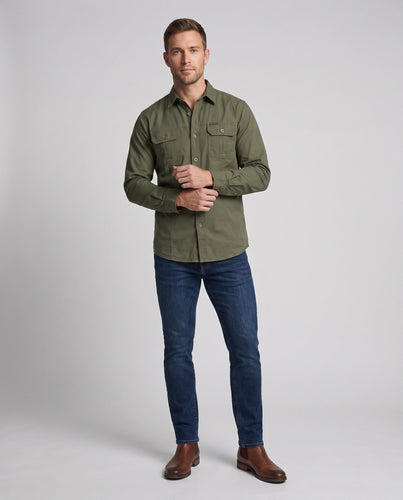 Herren leichtes Canvas-Overshirt im Utility-Worker-Look mit Pattentaschen Drune