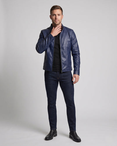 Herren schlanke Kunstleder-Blousonjacke mit Stehkragen und thermogefütterter Innenseite Drune