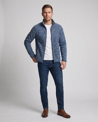 Herren thermisch gefütterte melierte Fleece‑Stehkragenjacke mit durchgehendem Reißverschluss Drune
