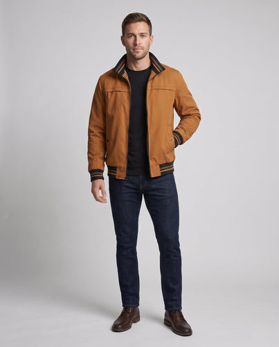 Herren Thermo-Canvas-Bomber mit wärmender Teddyfleece-Innenlage, Stehkragen und kontrastierten Rippsäumen Drune