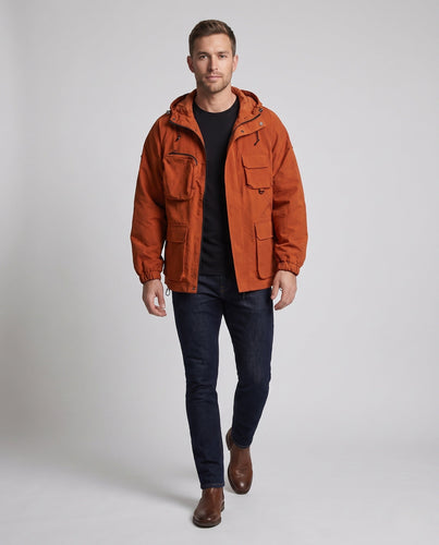 Herren Utility-Parka mit Kapuze, Mehrfachtaschen und verstellbarem Saum Drune