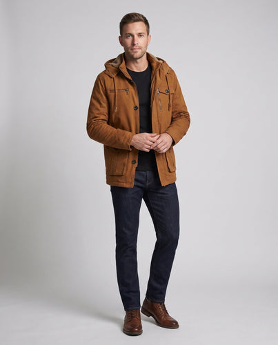 Herren warmer Utility-Fieldparka mit Teddyfutter, Kapuze und Mehrfach-Taschen Drune